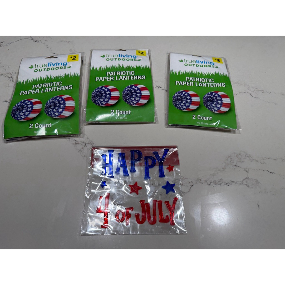 NEW Lot 4th of July Decor Red Blue Decor 10” Paper Lantern Window Cling Tattoos